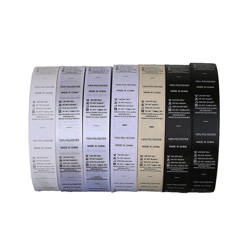 Custom made satin ribbon screen printing water labels, flexo clothing washing labels, custom nylon strap printing brand clothing water labels