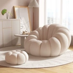 奶油风懒人沙发可躺可睡靠背椅南瓜单人沙发羊羔绒沙发椅布艺一体