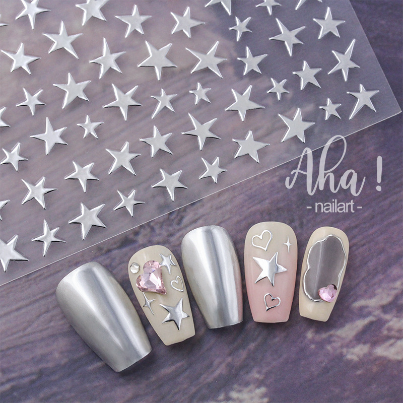 Aha Nail Art Adhesive Sticker Color Irregular Eight Mans Star Hollow Bronzing Silver Nail Decoration Decal