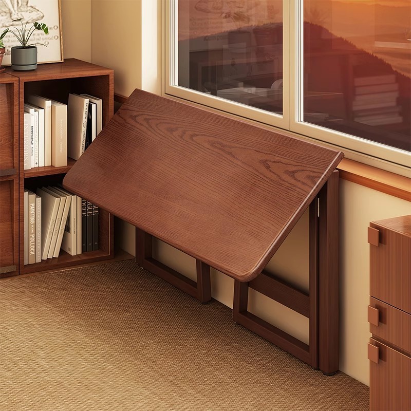 Small Apartment Folding Desk Integrated Wall-Mounted Chinese Retro Style Rectangular Table Rental Room New Folding Table Computer Table