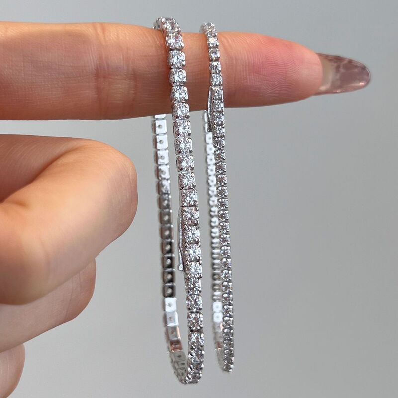 Hidden Buckle 2 2.5 3mms925 Sterling Silver Full Diamond Bracelet Female Inlaid Zircon Tennis Bracelet European and American Light Luxury Ins Hidden Buckle 2 2.5 3mms925 Sterling Silver Full Diamond Bracelet Female Inlaid Zircon Tennis Bracelet European and American Light Luxury Ins