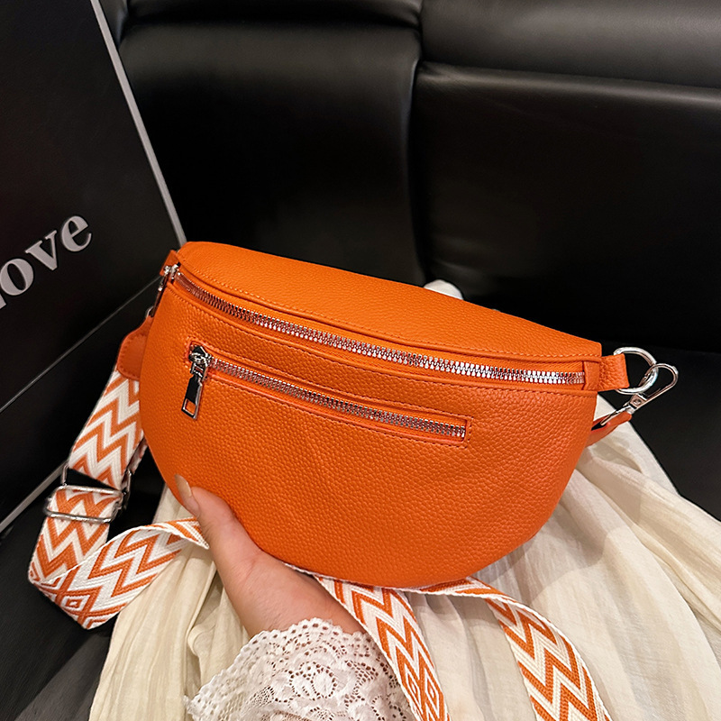 Cross-Border Fashion Women's New Solid Color Single-Shoulder Crossbody Bag with Wide Strap, Simple Casual Versatile Phone Waist Bag Chest Bag