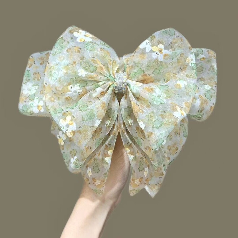 【花开花落】新款超仙田园风碎花大蝴蝶结飘带马尾夹时尚发饰发夹|undefined