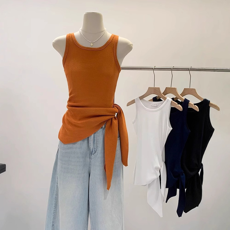 French Style Beautiful Irregular Waist Strap Sleeveless Camisole Women's Summer Outer Wear Design Strappy Top French Style Beautiful Irregular Waist Strap Sleeveless Camisole Women's Summer Outer Wear Design Strappy Top