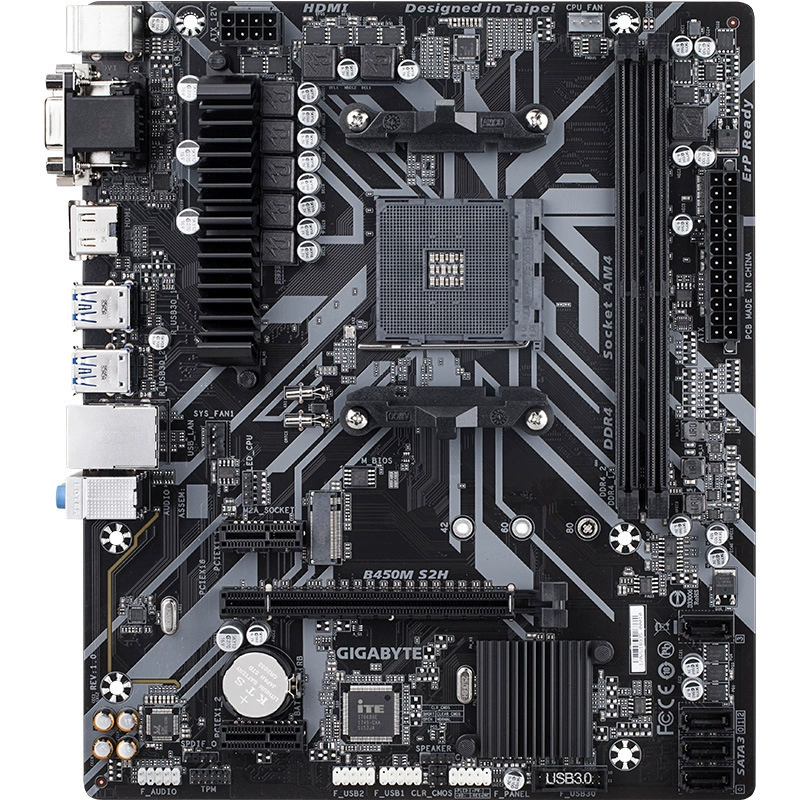 Совместимая материнская плата AMD Gigabyte B450M S2H для игр, поддерживает три поколения процессоров AMD настольных ПК