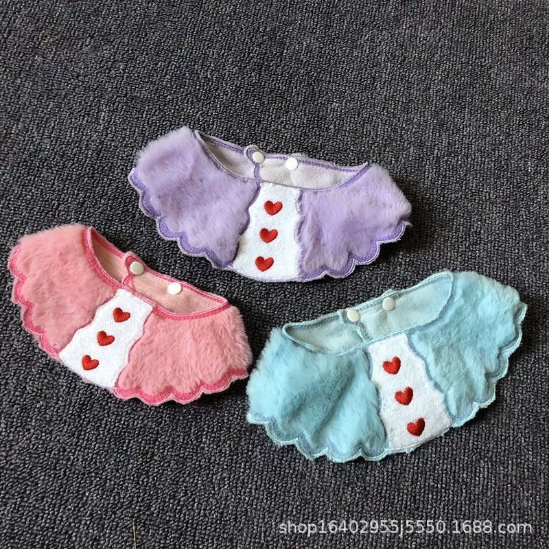 Бархатная вышитая домашняя кошка в Корейском стиле в форме сердца для домашних животных, милый шарф, полотенце для собак, Рождественская Новогодняя праздничная одежда