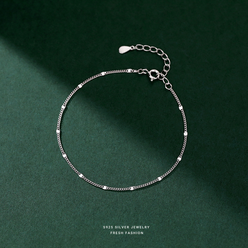 Damenarmband, 925er Sterlingsilber, plattiert, schlichtes, frisches Design mit runden Glitzerperlen, vielseitiger und modischer Schmuck_voghion.com