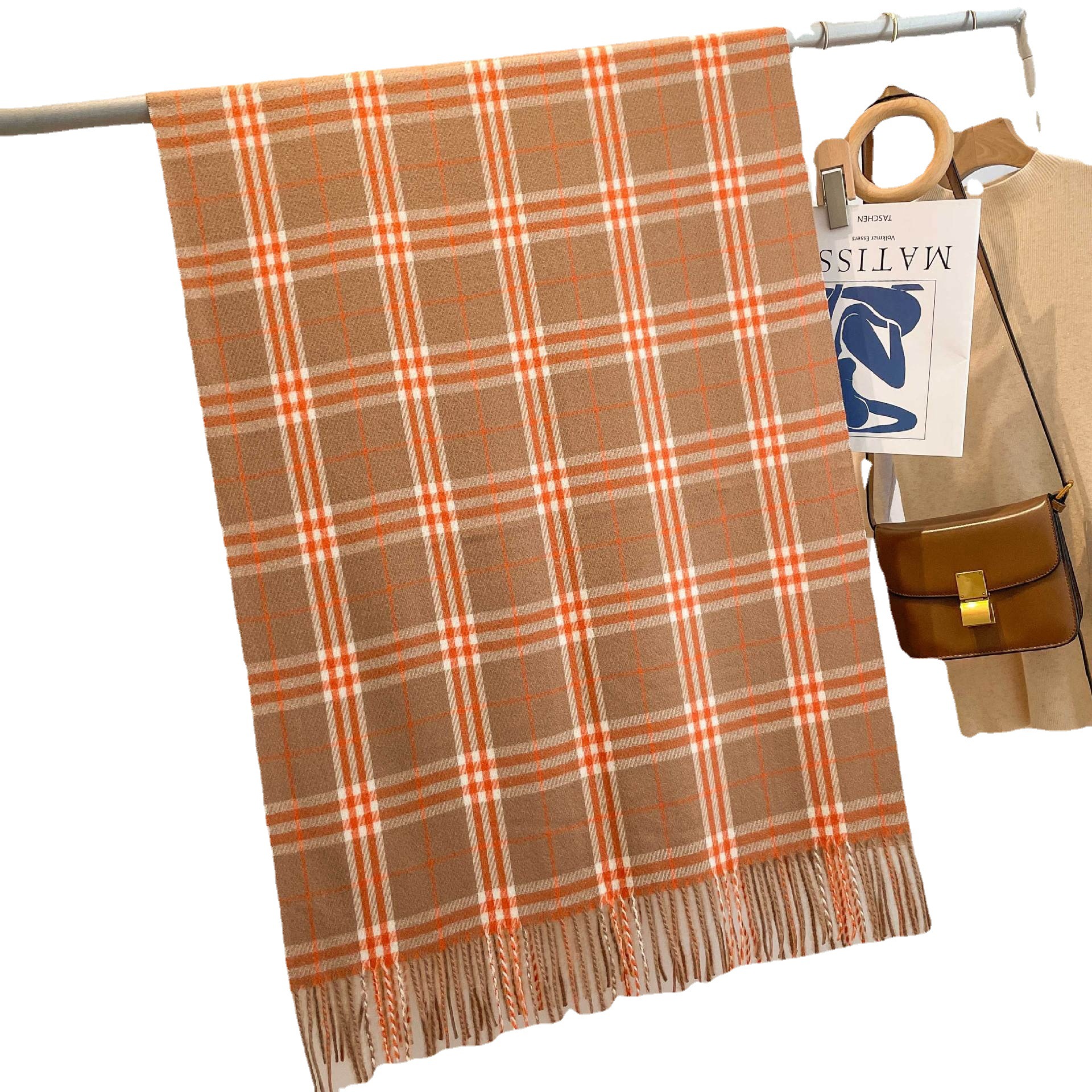 Otoño e Invierno nueva Corea del Sur Dongdaemun contraste de color a cuadros de doble cara de Cachemira bufanda larga moda exterior desgaste cálido chal