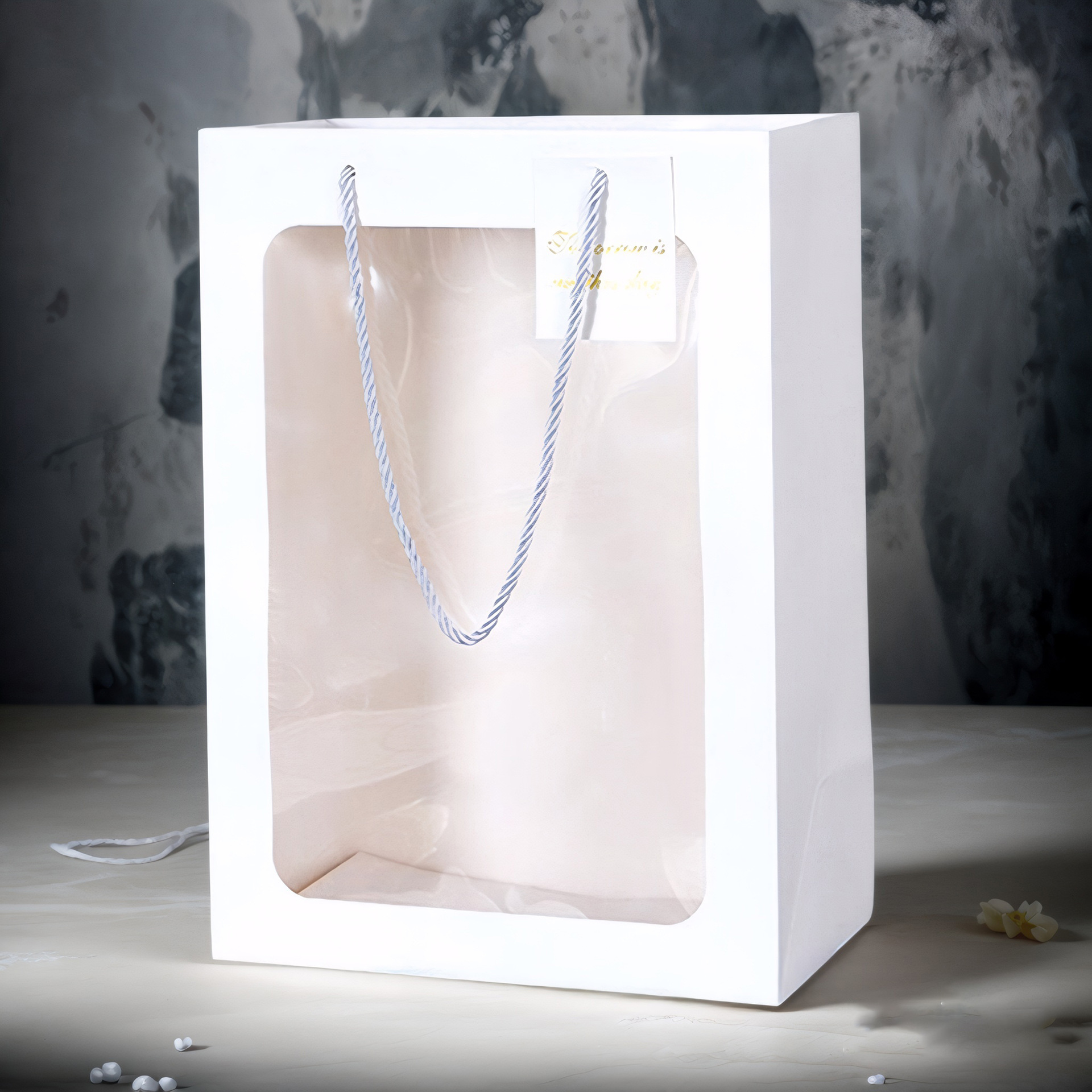 透明橱窗手提袋鲜花玩偶礼品袋白色开窗小礼袋环保可降解纸袋礼物