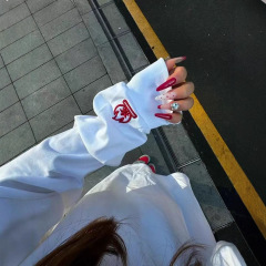 小火苗刺绣卫衣女秋冬美式高街情侣装长袖t恤宽松内搭打底衫上衣