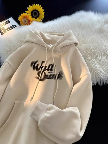 Men's Print Letter Hooded Sweatshirt Men Autumn Winter Hooded Streetwear Loose Casual Padded Jacket Top Men's Clothing