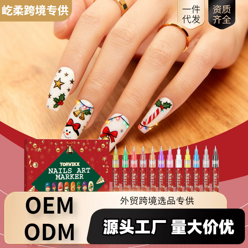 Torvikx DIY Christmas Manicure Graffiti Pen, Fine Tip, Color Development, Not Easy to Smudge, Manicure Art Painting Pen