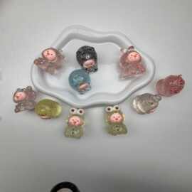 立体卡通闪粉动物露比猪 diy树脂饰品配件创意桌面摆件盲袋对对碰