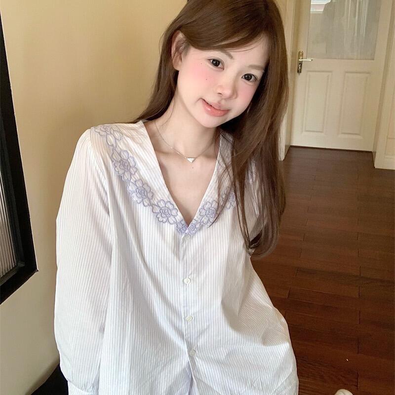 韩系小众设计感花边长袖睡衣女款春秋季大码家居服可外穿套装ins|undefined