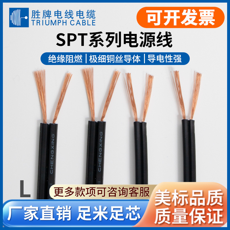 胜牌正标SPT-2 16AWG双并线无氧裸铜线1.31平方二插电器电源线
