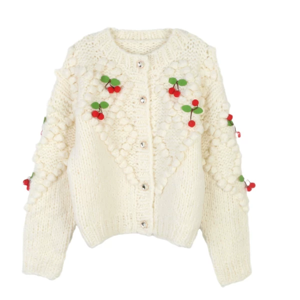 White sweater with a round collar, cardigan