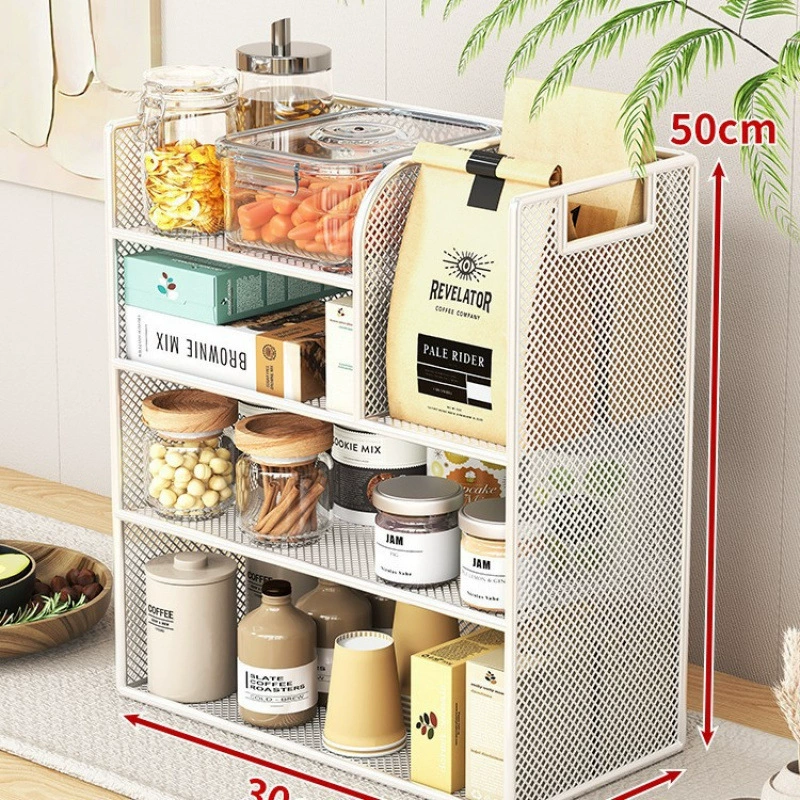 Desktop Storage Rack, Multi-Layer Mesh Frame with Oak/Teak Shelves, 2–5 Tier Options