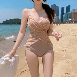 网纱收腰泳衣女性感风格小胸聚拢2023新款连体泳装显瘦露背比基尼