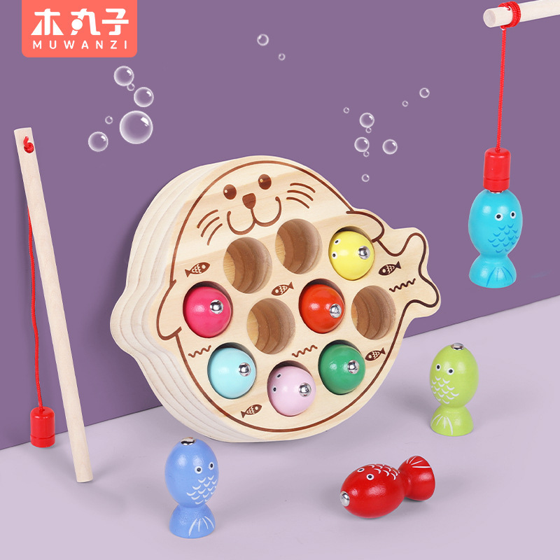 Children's Wooden Magnetic Kitten Fishing Game Play House Magnetic Early Education Baby Toys Magnetic Fishing Toys