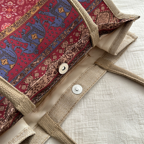 2024 New Trend Linen Tote Bag for Women, Fashion Ethnic Style Shoulder Bag, Handbag, Travel Large Capacity Crossbody Bag