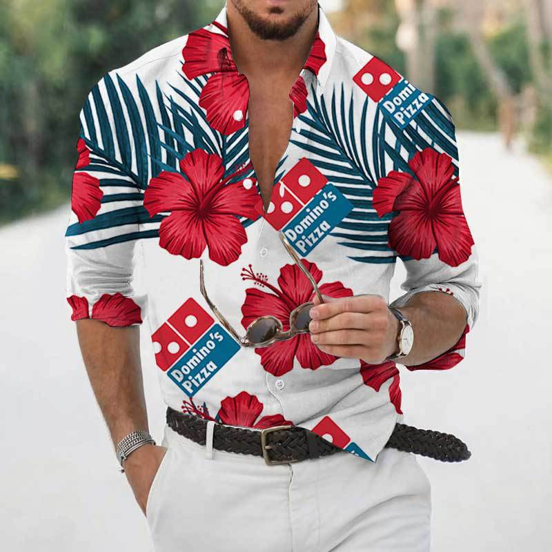 Transfronterizo 2025 primavera y otoño nuevo estilo de los hombres europeos y americanos más el tamaño de la camisa con estampado de plantas de rosas de manga larga