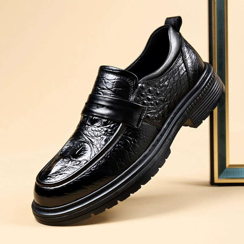 Мужские кожаные туфли Кожаные дышащие крокодиловые узоры в британском стиле Бизнес повседневная мужская обувь с толстой подошвой мягкая подошва ленивая обувь Lefu