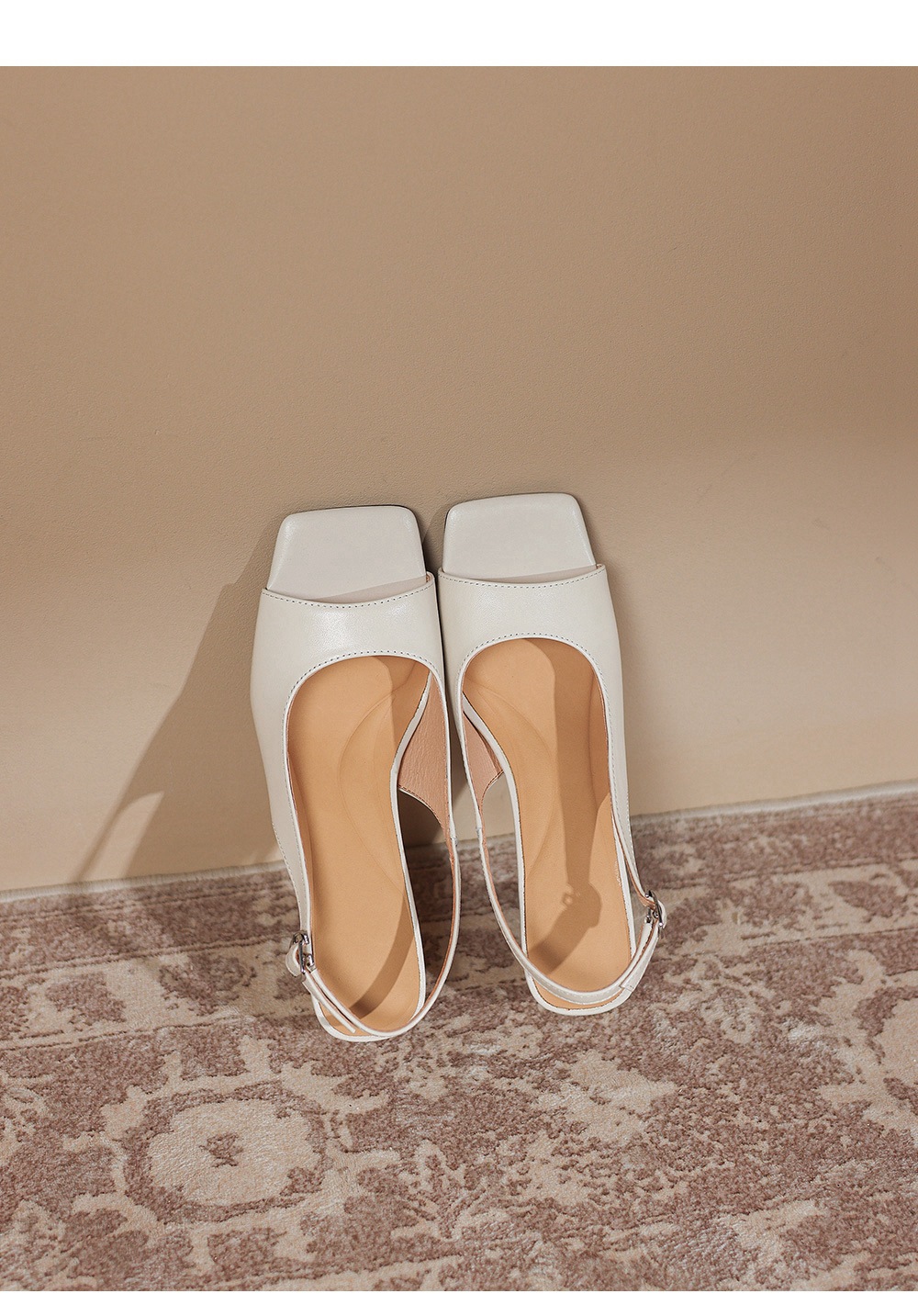 Sandal cao gót nữ mũi vuông hở ngón, quai ngang một dây, gót vuông ổn định — màu trắng ngà chi tiết 11