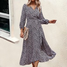 亚马逊外贸女装2023春夏新款印花修身连衣裙绑带大摆裙休闲度假风