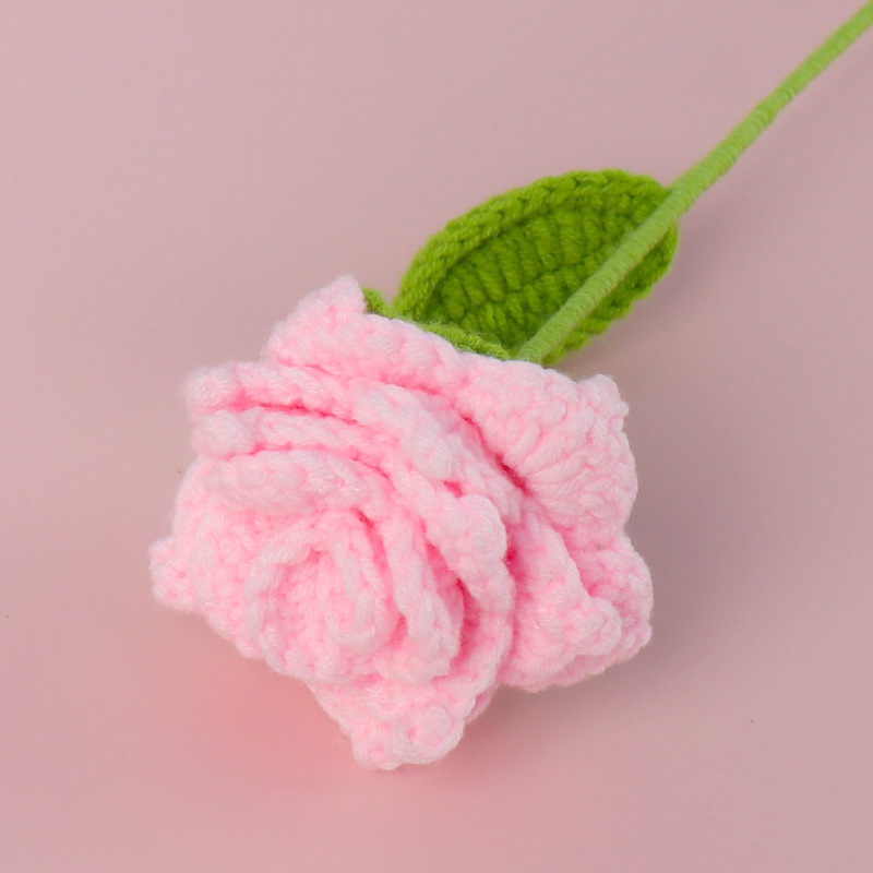手工成品跨境尖角玫瑰花毛线编织花钩织半成品花束情人节礼物|undefined