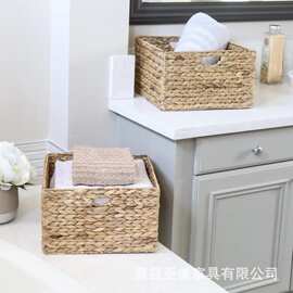 跨境水葫芦草编收纳篮浴室洗漱用品毛巾整理筐无盖家居衣物储物篮