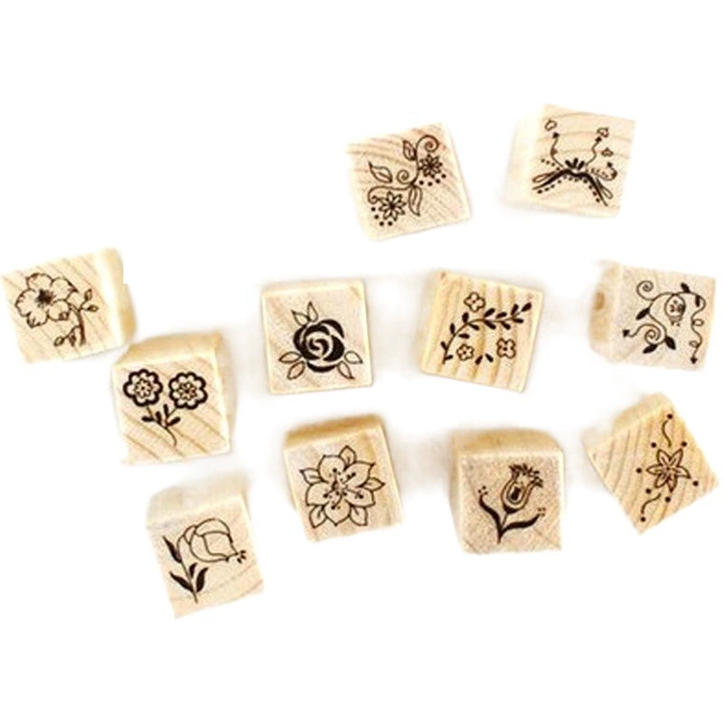 Спичечный ящик Сделай сам Дневник декоративный штамп Романтические цветы и графика милый кот 12 деревянных штампов