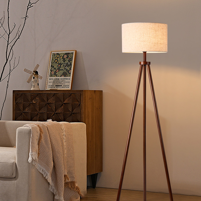 Console sofa side floor lamp solid wood American retro bedroom study bookshelf integrated floor lamp