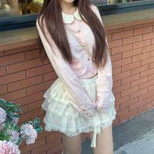 槿一 奶油小香 粉色小香可拆卸娃娃领针织开衫外套早秋上衣甜美风