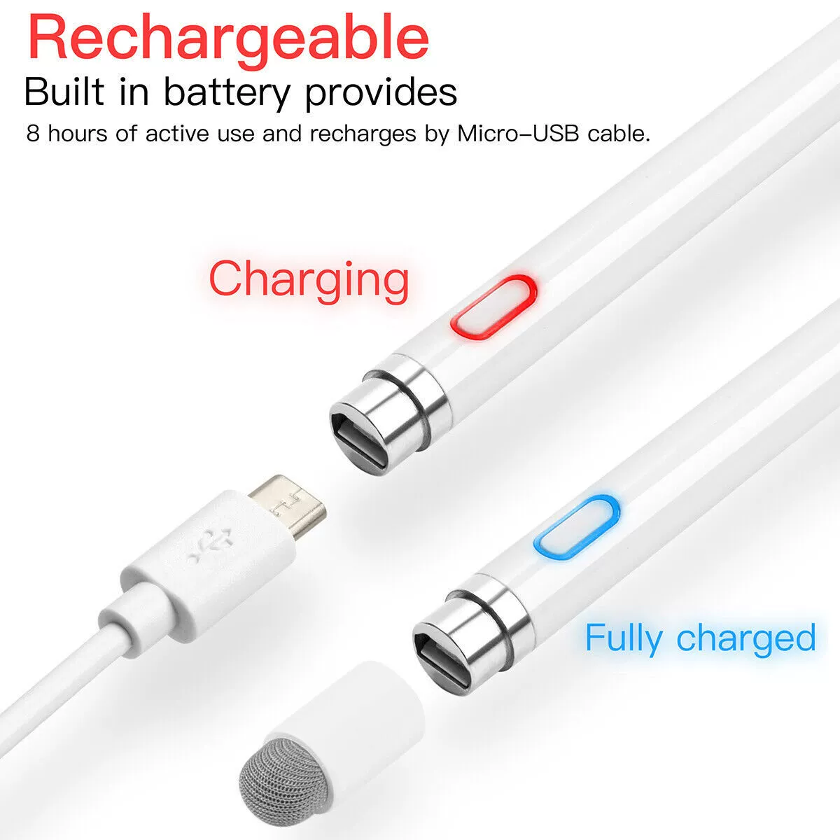 Подходит для Apple Pencil, стилус для iPad для рисования и письма, емкостное перо, совместимо с обеими концами