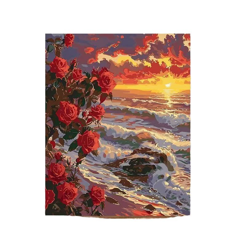 DIY numeric oil painting rose hand-painting color-fill camellia healing hand-drawn simple floral living room decorative painting wall hanging