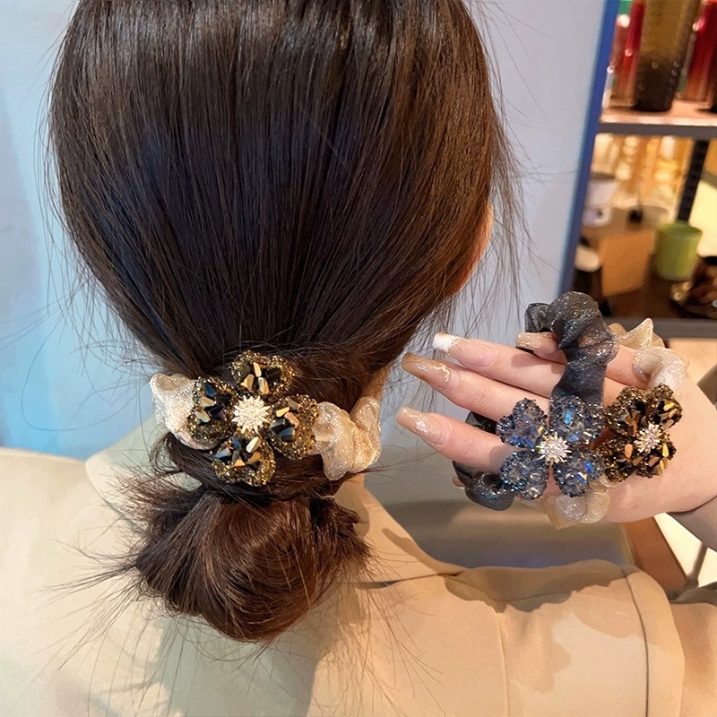 新しいスーパーフラッシュラインストーン四つ葉のクローバー大腸ヘアバンドヘアロープ女性のハイエンドヘアゴムバンドヘッドバンドヘアアクセサリー|undefined