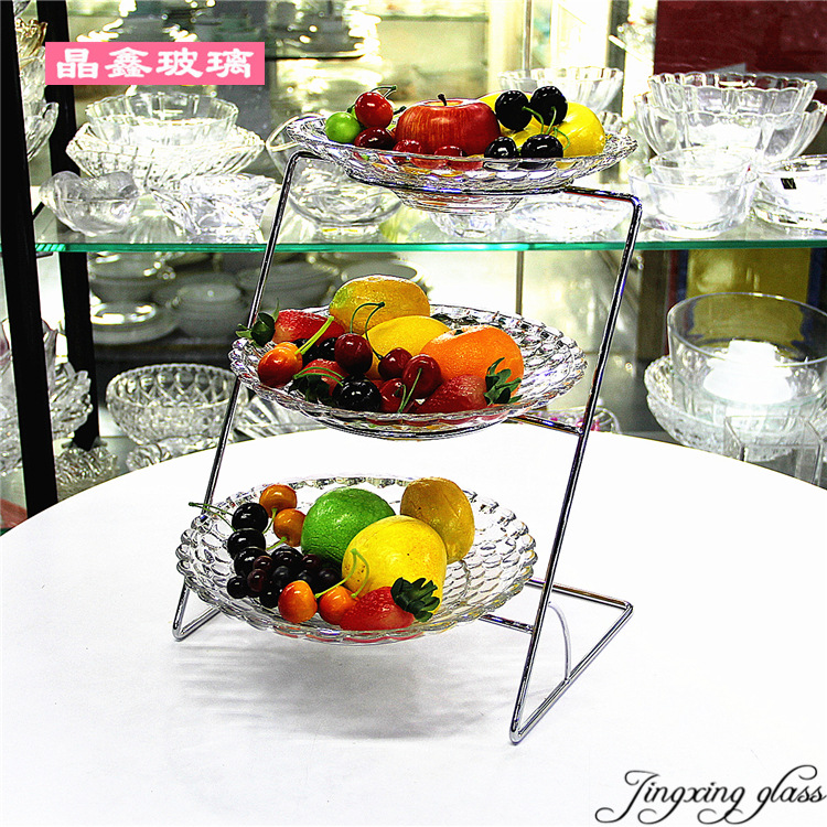 玻璃多层水果盘自助餐厅餐具冷餐明档展示台架子两层梯形果盘商用