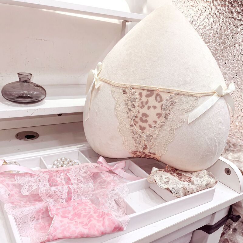 Leopard Print Full Lace Thong Panties for Women, Sexy Mesh Transparent Women's Panties with Narrow Edges and Rhinestone Pendant