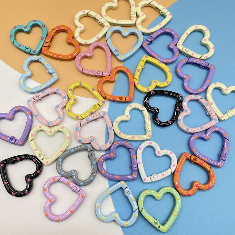 Heart color hand-painted oil drop spring buckle spring ring heart opening paint keychain diy jewelry accessories