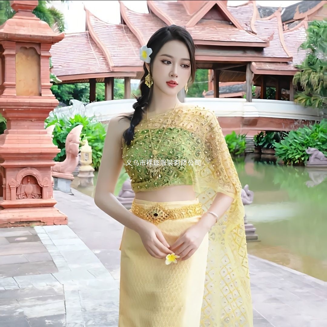 鞠婧祎明星同款西双版纳傣泰民族舞蹈服装一片式裹胸直播网红筒裙