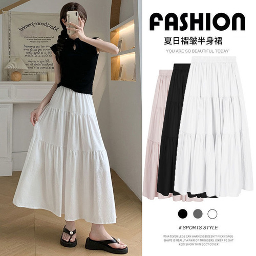 Gentle Wind White A-line Semi-body Skirt for Women - Spring and Summer 2025 High-waist Slimming Flowy Tiered Dress