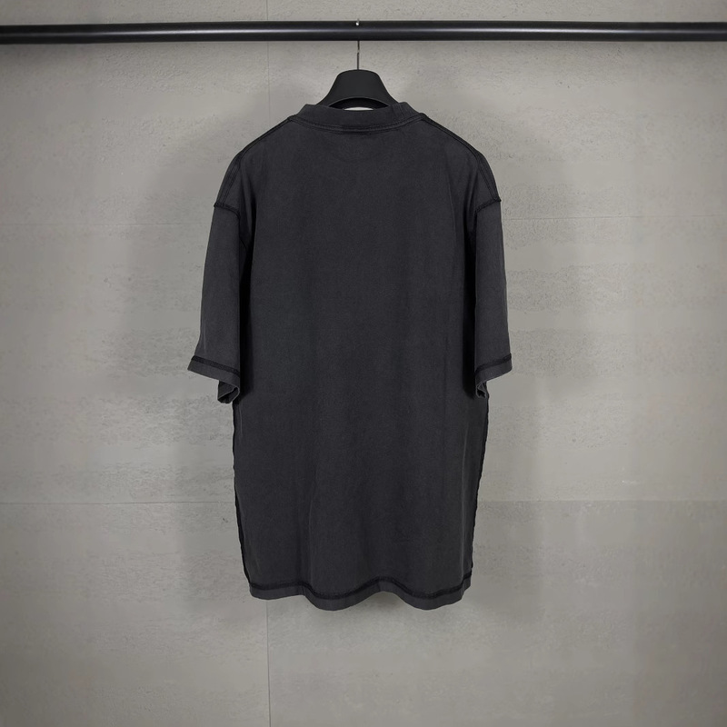 高バージョンパリB家半袖アルファベットロゴ胸前に布刺繍洗水ゆるい運動男女同型tシャツを貼る|undefined