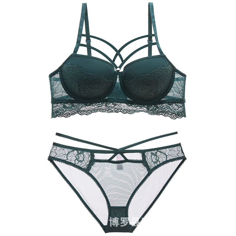 Procesamiento personalizado nuevo conjunto de sujetador sexy puro deseo de pecho pequeño sujetador grueso fruncido fabricante de ropa interior de encaje