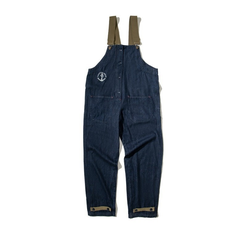 2025逆匠工装美式复古海军甲板背带裤春秋水洗丹宁赤耳直筒牛仔裤