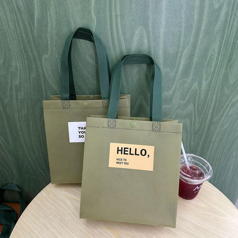Clothing Store Matcha-Colored Non-Woven Fabric Tote Bag with Customized Logo, Thickened Gift Packaging Bag, Hand-Held Bag