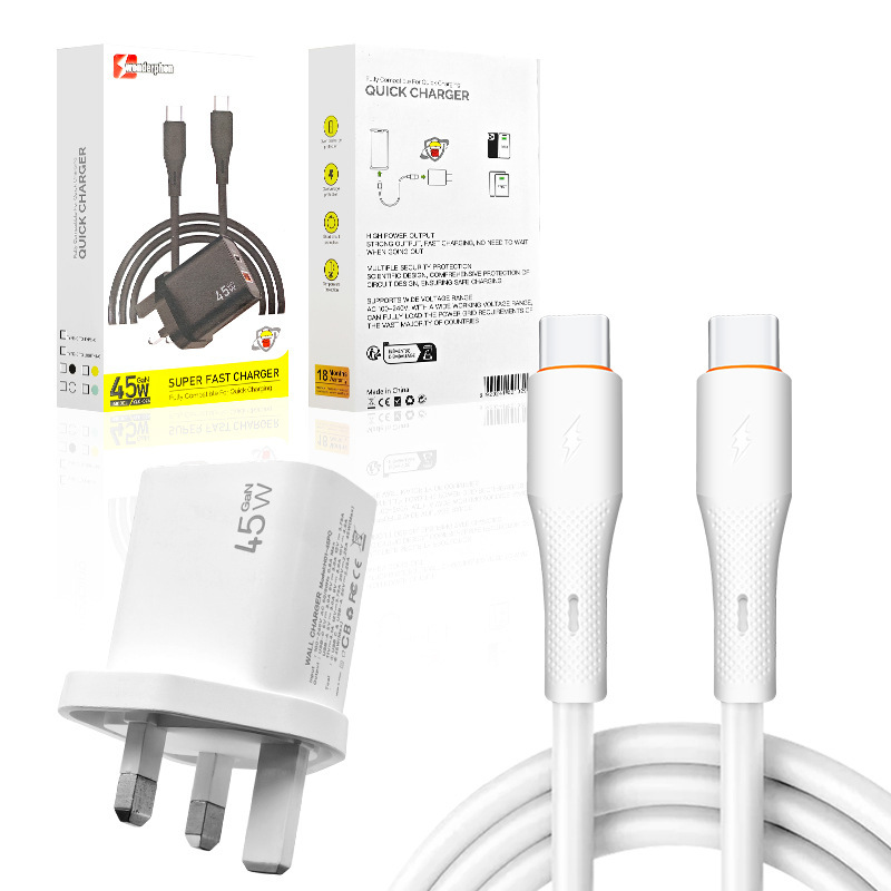 Suitable for Huawei Samsung S24 British Plug Charger 45W C Dual-Port Smartphone Fast Charger