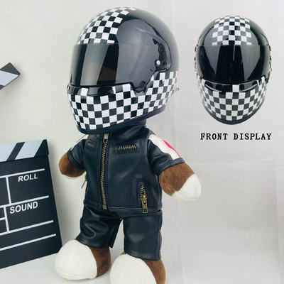 Plush Doll – Motosiklet dəbilqələri - 28cm-black-leather-f1-plaid-new-helmet-type-anti-collision-layer