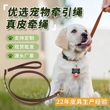 中小型犬专用牛皮牵引绳防勒可调节头层牛皮铆钉款猫狗通用牵引绳
