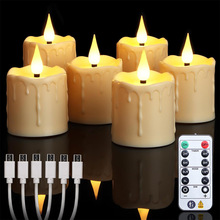 USB充电蜡烛红色黄色米色定时遥控蜡烛灯户外防水闪烁装饰LED茶灯