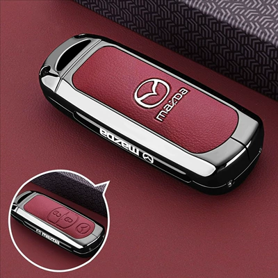 Static Rod/Key Bag Key Cover Mazda 3 - model-a-2-button-red-leather-single-shell